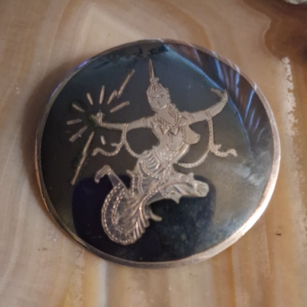 Silver and Black Decorative Round Pin